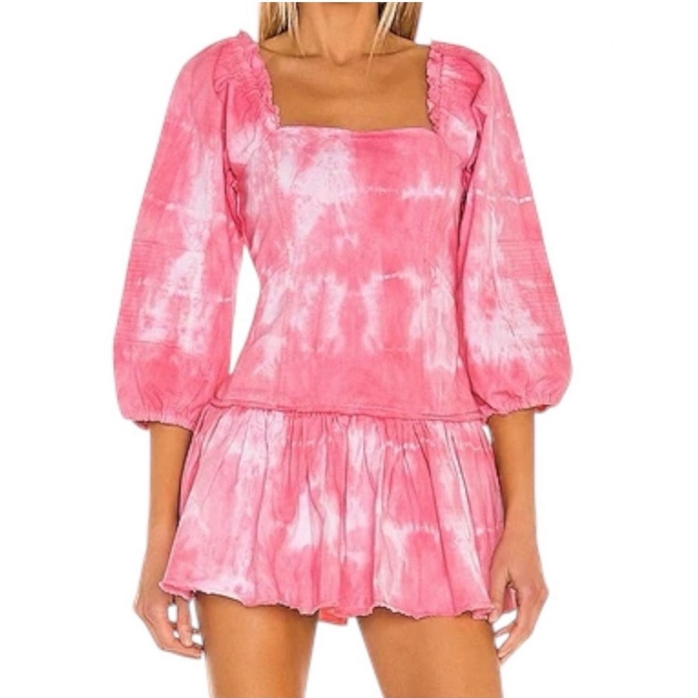 LoveShackFancy Pink Tie-Dye Mini Dress